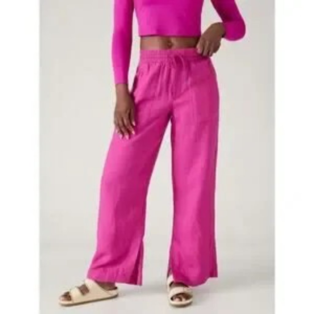 Athleta Retreat Wide Leg Linen Pants Pant Resort Vacation Pink Xxs Petite
